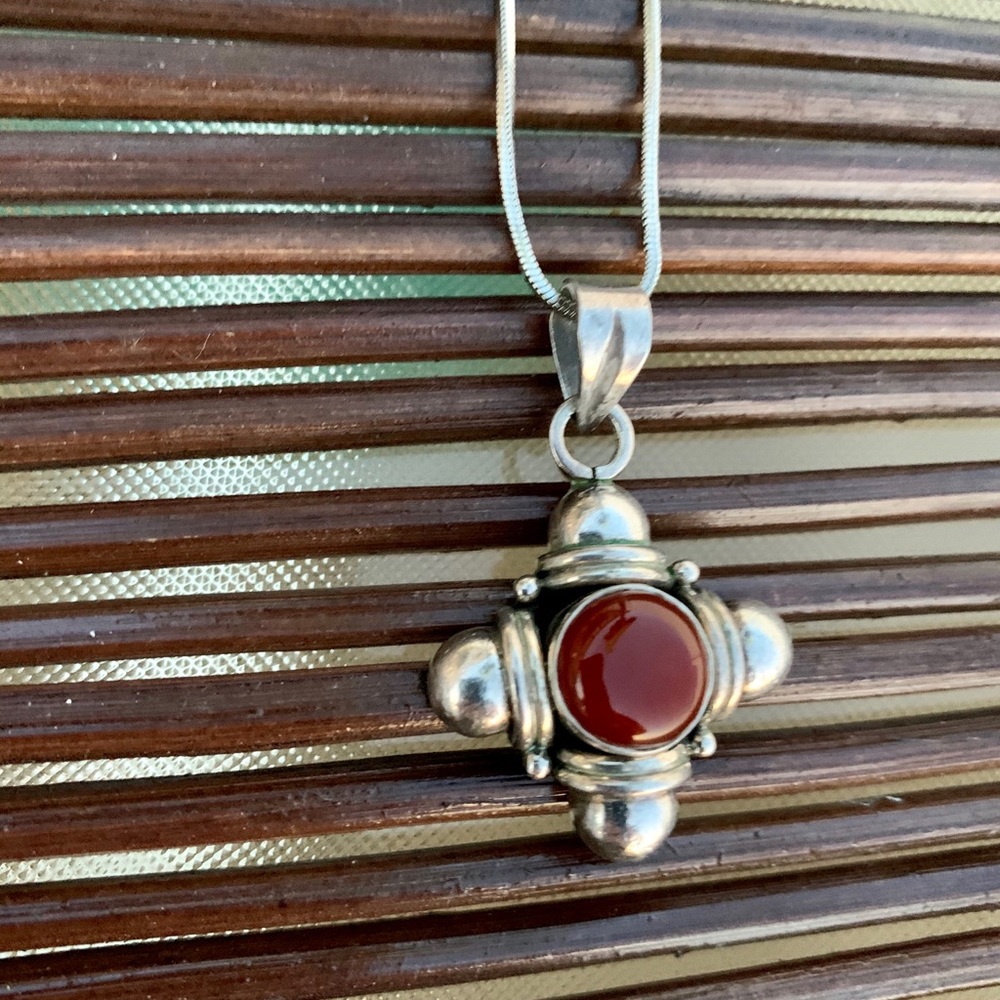 Vintage Carnelian Sterling Silver Cross Necklace